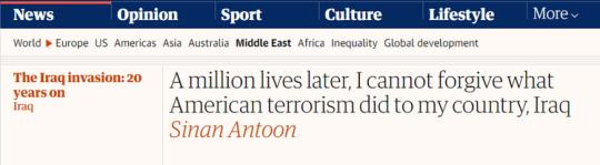 【世界說】伊拉克作家刊文痛斥美國：100萬人喪生，就是美國恐怖主義在伊拉克造成的后果 無法原諒！