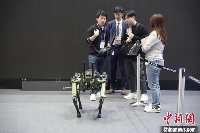 圖為觀眾在展會參觀機(jī)器人?！⑿?攝
