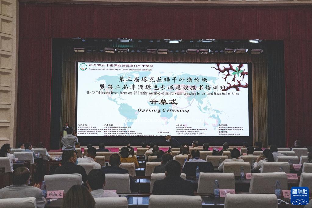 6月10日拍攝的第三屆塔克拉瑪干沙漠論壇現場。新華社記者 周生斌 攝