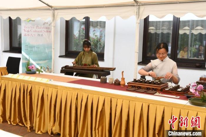 圖為余亞麗茶藝展示，王曉嬋古琴演奏 柏林中國文化中心供圖。