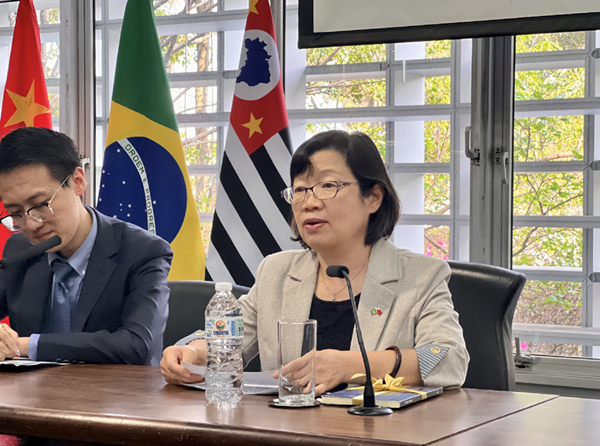 中國駐圣保羅總領(lǐng)事陳佩潔致辭。中國駐圣保羅總領(lǐng)館供圖