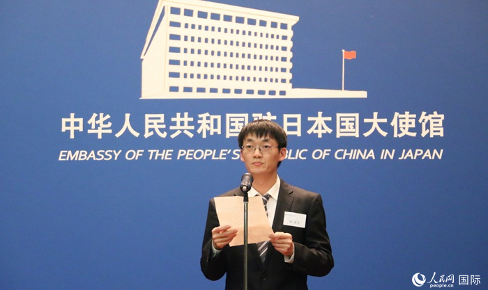 獲獎學(xué)生代表、大阪大學(xué)博士生劉亞飛發(fā)表感言。人民網(wǎng) 許可攝