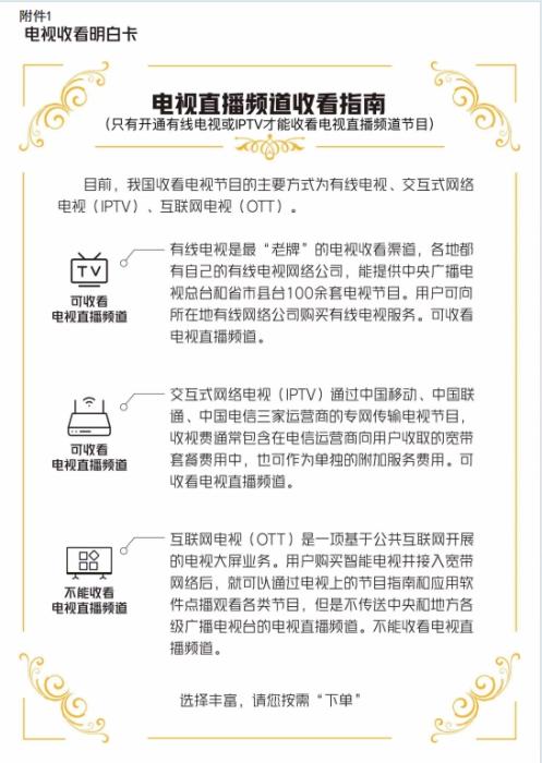 電視收看“明白卡”。