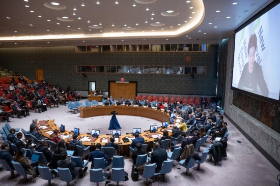這是2023年11月20日在位于紐約的聯(lián)合國總部拍攝的安理會(huì)“共同發(fā)展促進(jìn)持久和平”公開辯論會(huì)現(xiàn)場。中國作為輪值主席，倡議聯(lián)合國安理會(huì)20日舉行主題為“共同發(fā)展促進(jìn)持久和平”的公開辯論會(huì)。新華社發(fā)（聯(lián)合國供圖/埃斯金德·德貝卜攝）