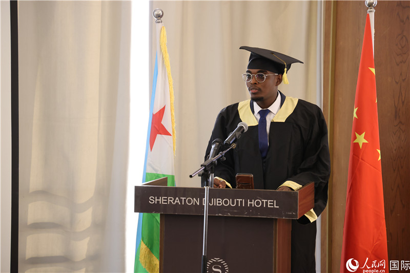 吉布提魯班工坊2023屆畢業(yè)生代表發(fā)言。人民網(wǎng)記者 張志文攝
