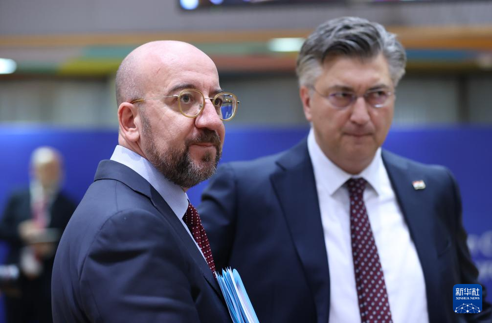 2月1日，歐洲理事會(huì)主席米歇爾（左）出席在比利時(shí)布魯塞爾舉行的歐盟特別峰會(huì)。新華社記者 趙丁喆 攝