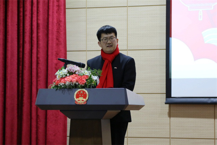 中國駐阿爾及利亞大使李健致辭。中國駐阿爾及利亞大使館供圖