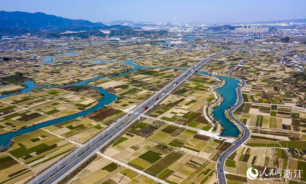 寧波市北侖區(qū)柴橋街道的萬(wàn)畝花田猶如打翻的調(diào)色盤(pán)。人民網(wǎng) 章勇濤攝