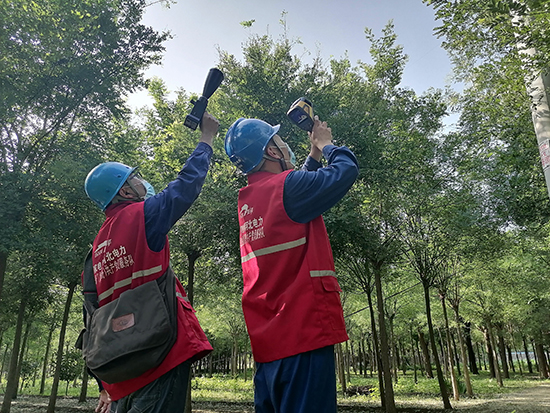 工作人員進(jìn)行紅外測(cè)溫及超聲波局部放電檢測(cè)。 王亮攝