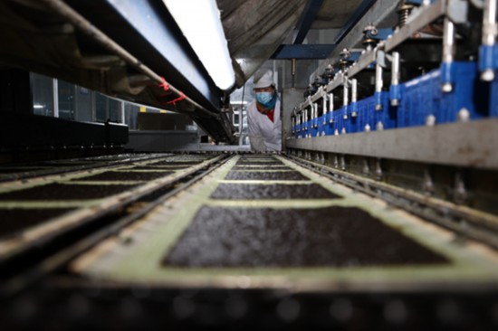 柘汪紫菜產(chǎn)業(yè)園內(nèi)入駐企業(yè)的紫菜生產(chǎn)線。贛榆區(qū)委宣傳部供圖