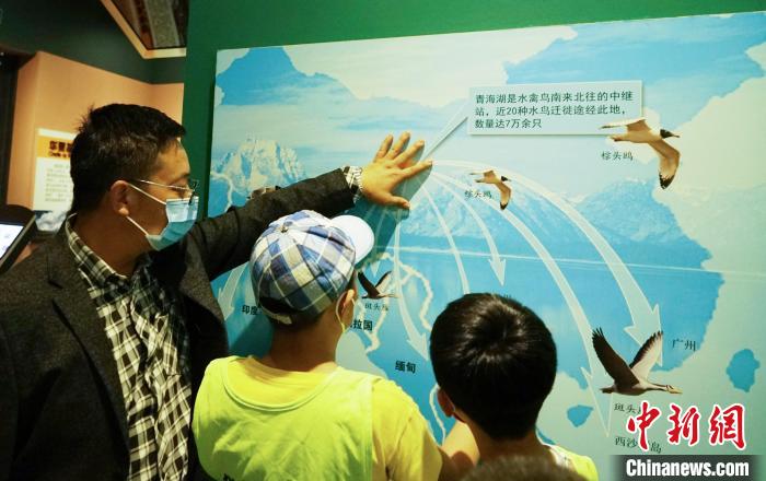 圖為小朋友在青海西寧湟水國(guó)家濕地公園科普館內(nèi)參觀學(xué)習(xí)?！●R銘言 攝