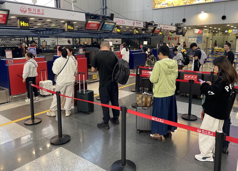 旅客在首都機場排隊辦理登機手續(xù)。人民網(wǎng)記者 喬雪峰攝