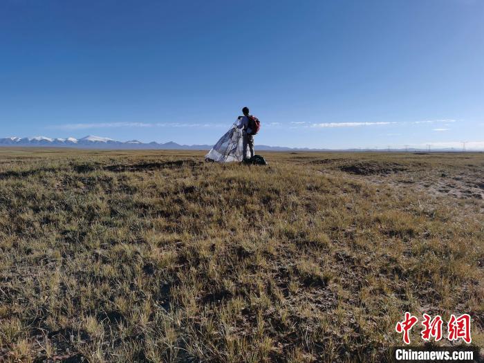 圖為索南達杰保護站保護隊員在可可西里找到露營的葉某。　鄧海平 攝