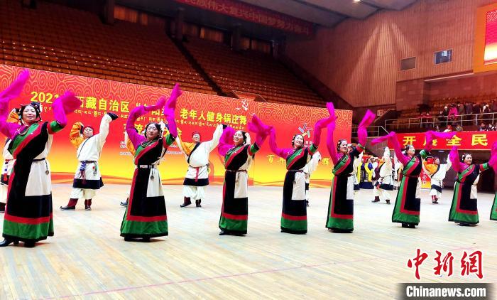 圖為西藏老年舞蹈隊齊跳傳統(tǒng)鍋莊舞?！∝暽＠?攝